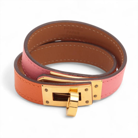 Hermès Kelly Double Tour Two-tone Bracelet Rose Azalee x Orange