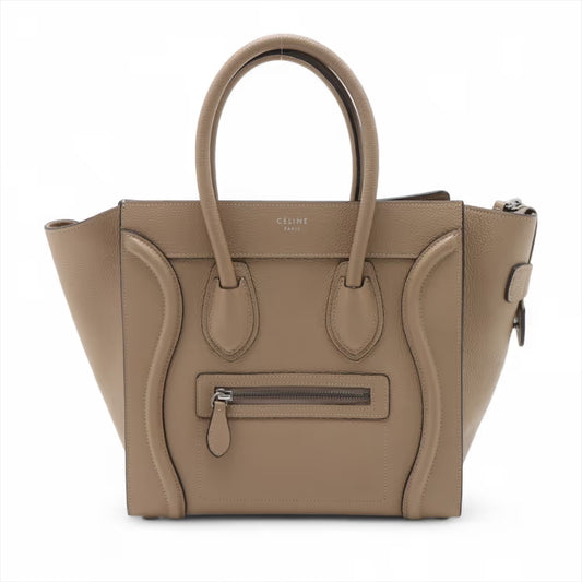 Celine Luggage Micro Shopper Leather Handbag Beige