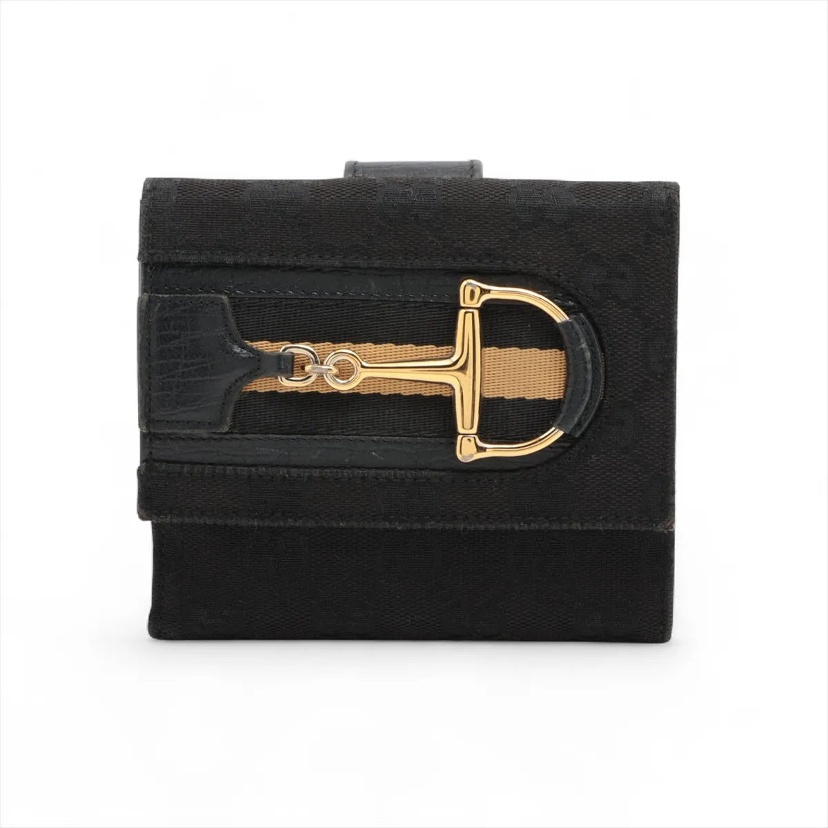 Gucci Guccissima Canvas Horsebit Leather Compact Wallet Black