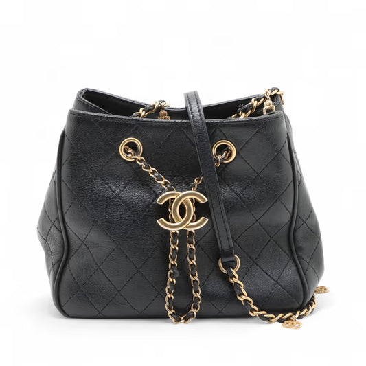 Chanel CC Logo Matelasse Lambskin Chain Shoulder Bag Black