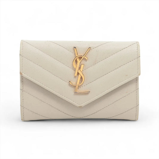 Saint Laurent Paris V Stitch YSL Leather Compact Wallet White