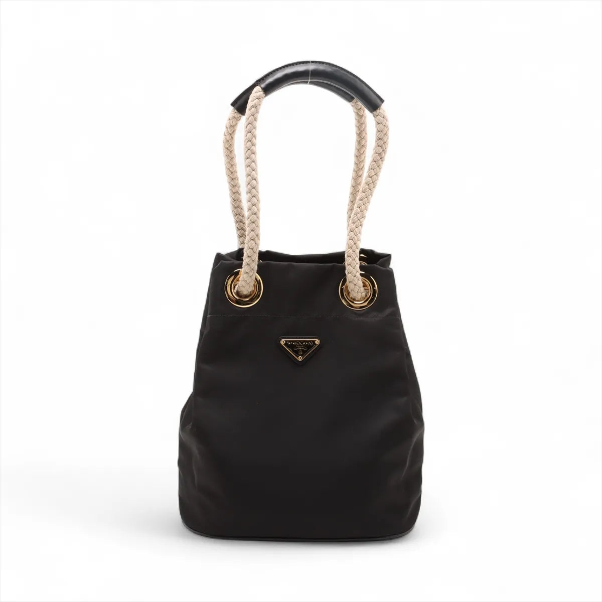 Prada Tessuto Nylon Leather Bucket Shoulder Bag Black