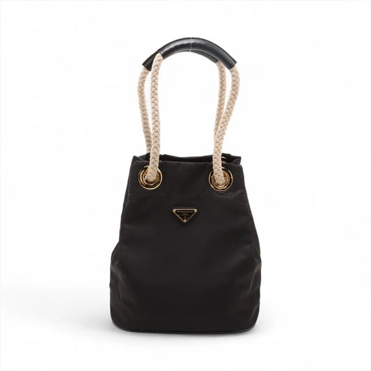 Prada Tessuto Nylon Leather Bucket Shoulder Bag Black