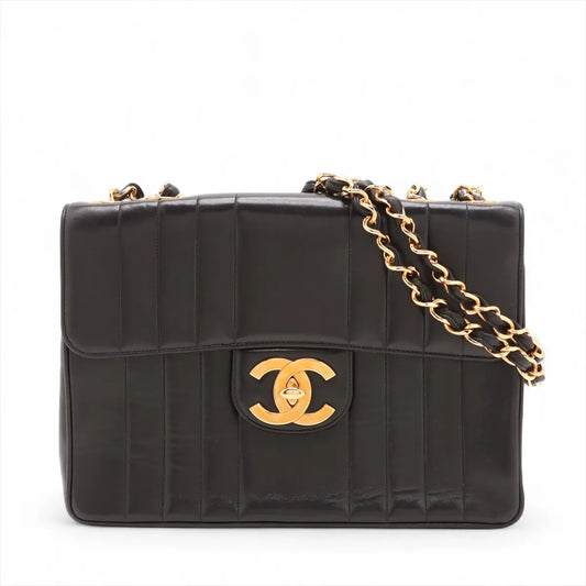 Chanel Deca Mademoiselle Lambskin Single Flap Double Chain Bag Black