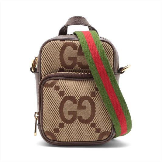 Gucci Jumbo GG Canvas Leather Shoulder Bag Beige