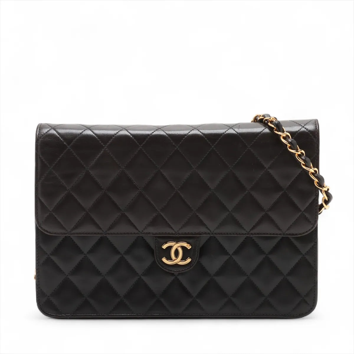 Chanel CC Logo Matelasse Lambskin Chain Shoulder Bag Black