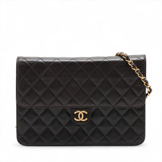 Chanel CC Logo Matelasse Lambskin Chain Shoulder Bag Black