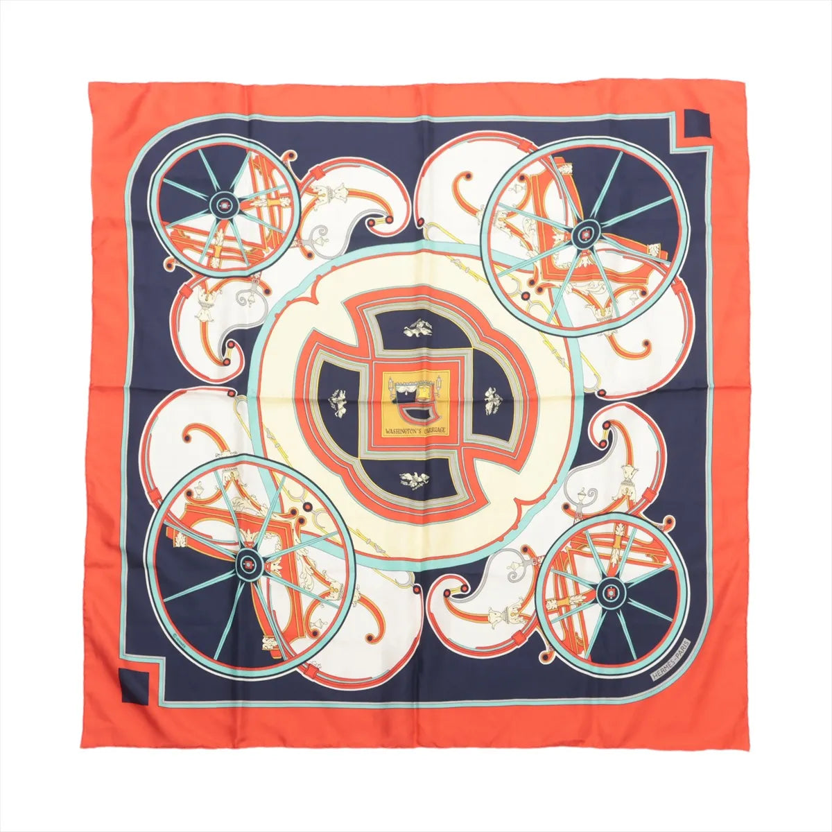 Hermes Carre 90 Washington Carriage Scarf Silk Red x Multicolor