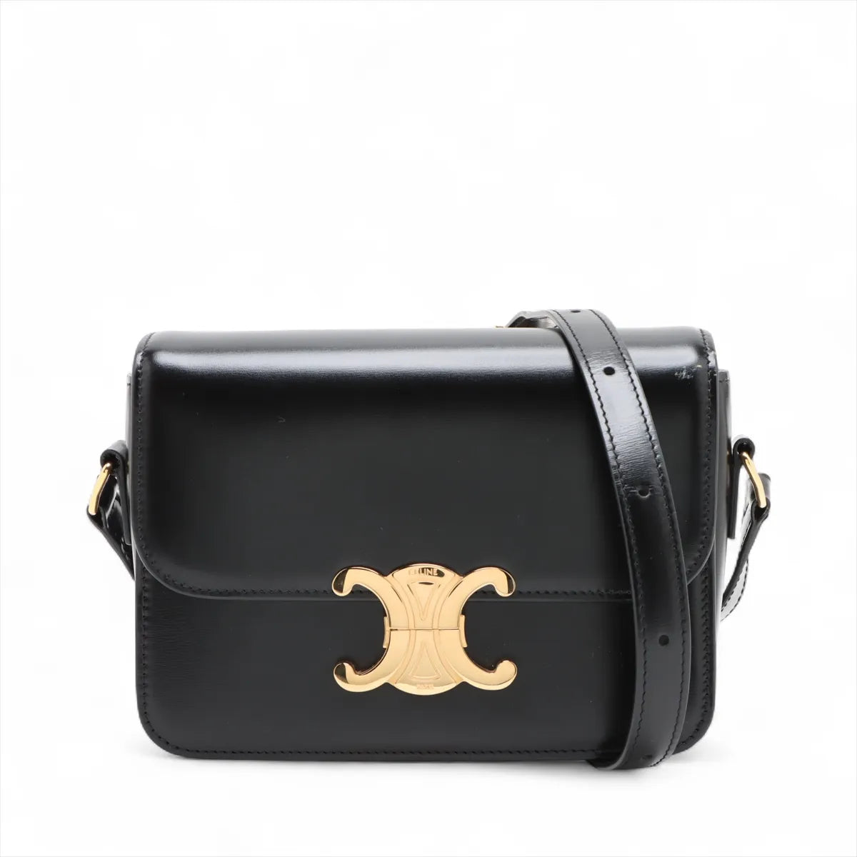 Celine Triomphe Teen Leather Shoulder Bag Black