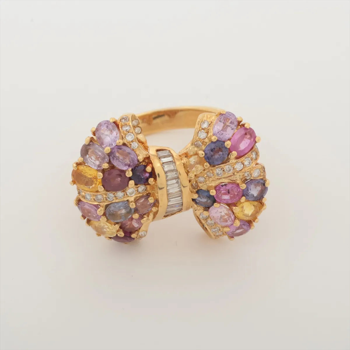 Ribbon Multicolor Diamond Ring Yellow Gold