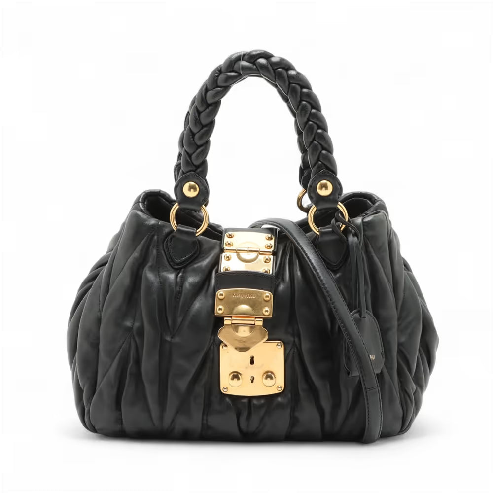Miu Miu Matelasse Leather Two-Way Handbag Black
