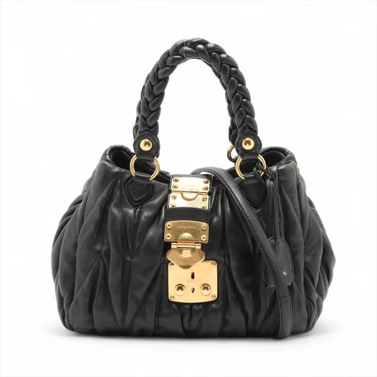 Miu Miu Matelasse Leather Two-Way Handbag Black