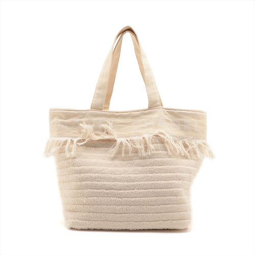 Chanel Logo Cotton Fringe Tote Bag Ivory with Towel and Pochette