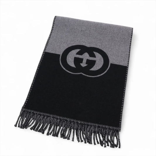 Gucci Interlocking G Wool & Cashmere Scarf Black x Gray