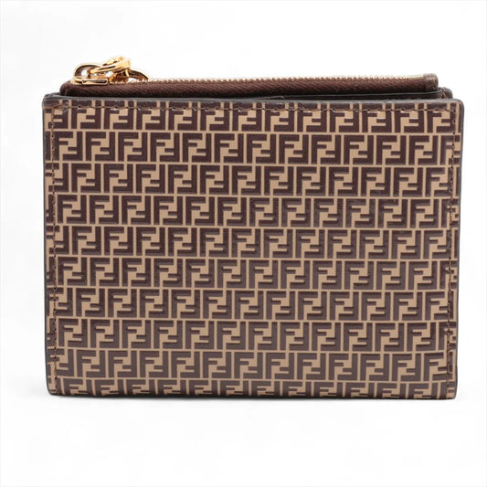 Fendi FF Logo Leather Compact Wallet Brown