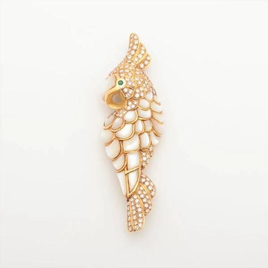 Sea Horse Emerald Diamond Shell Brooch Yellow Gold