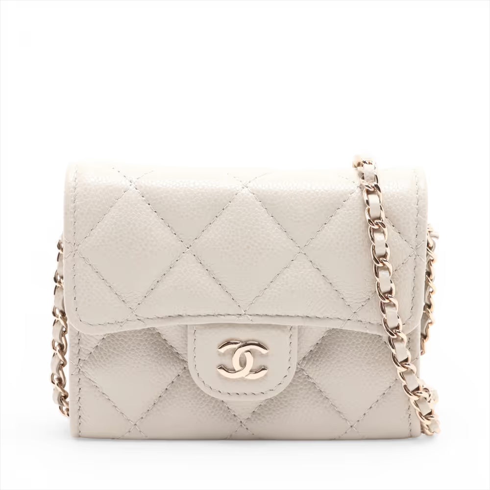 Chanel CC Logo Matelasse Caviar Skin Wallet on Chain Gray
