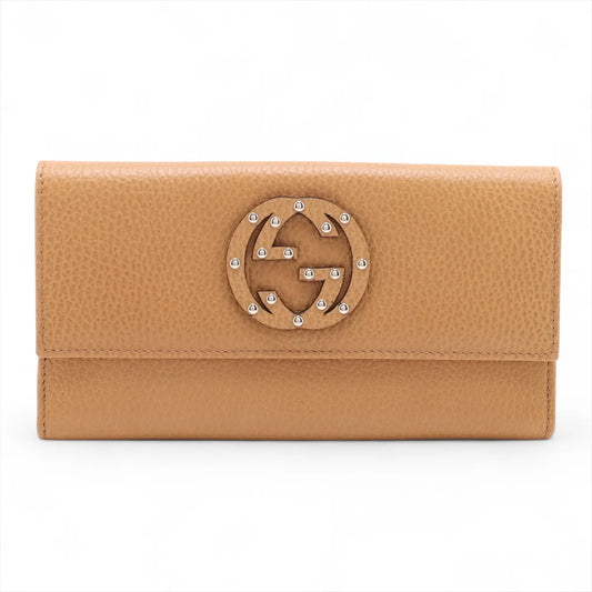 Gucci GG Logo Sukey Leather Long Wallet Light Brown