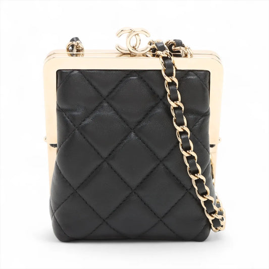 Chanel CC Logo Kisslock Matelasse Lambskin Chain Shoulder Bag Black