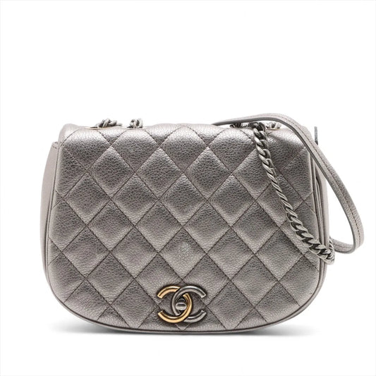Chanel Matelasse Leather Single Flap Double Chain Bag Silver