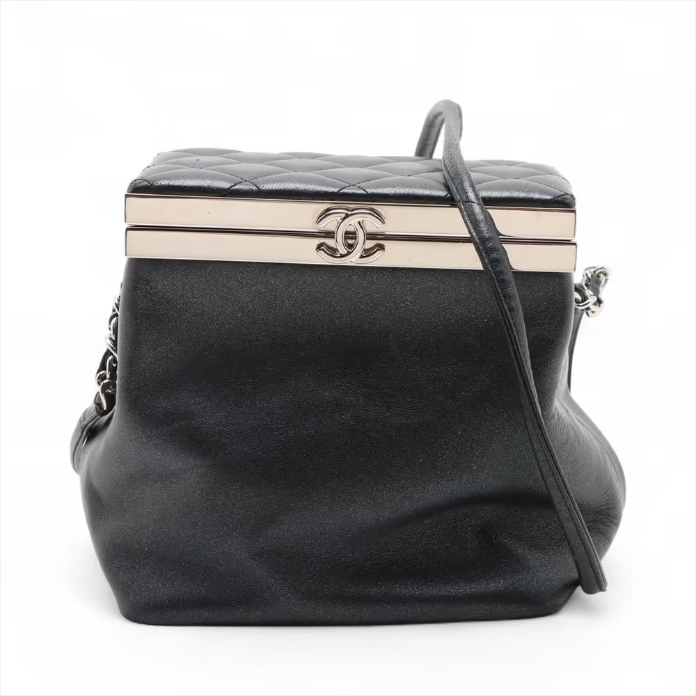 Chanel CC Logo Matelassé Leather Vanity Shoulder Bag Black