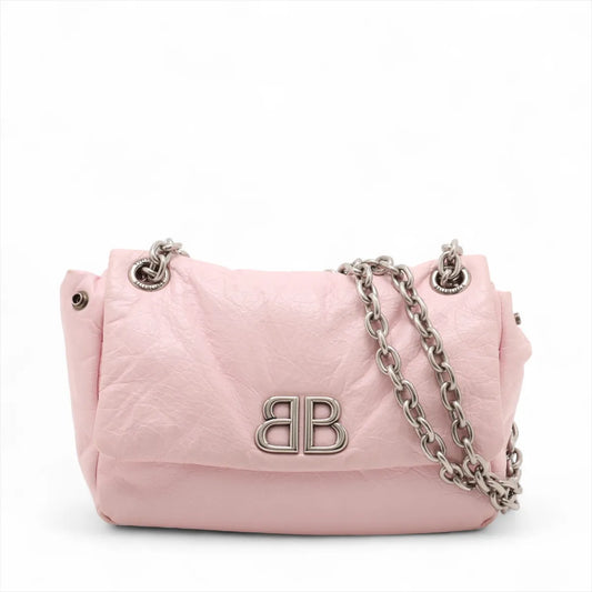 Balenciaga Monaco Leather Chain Shoulder Bag Pink