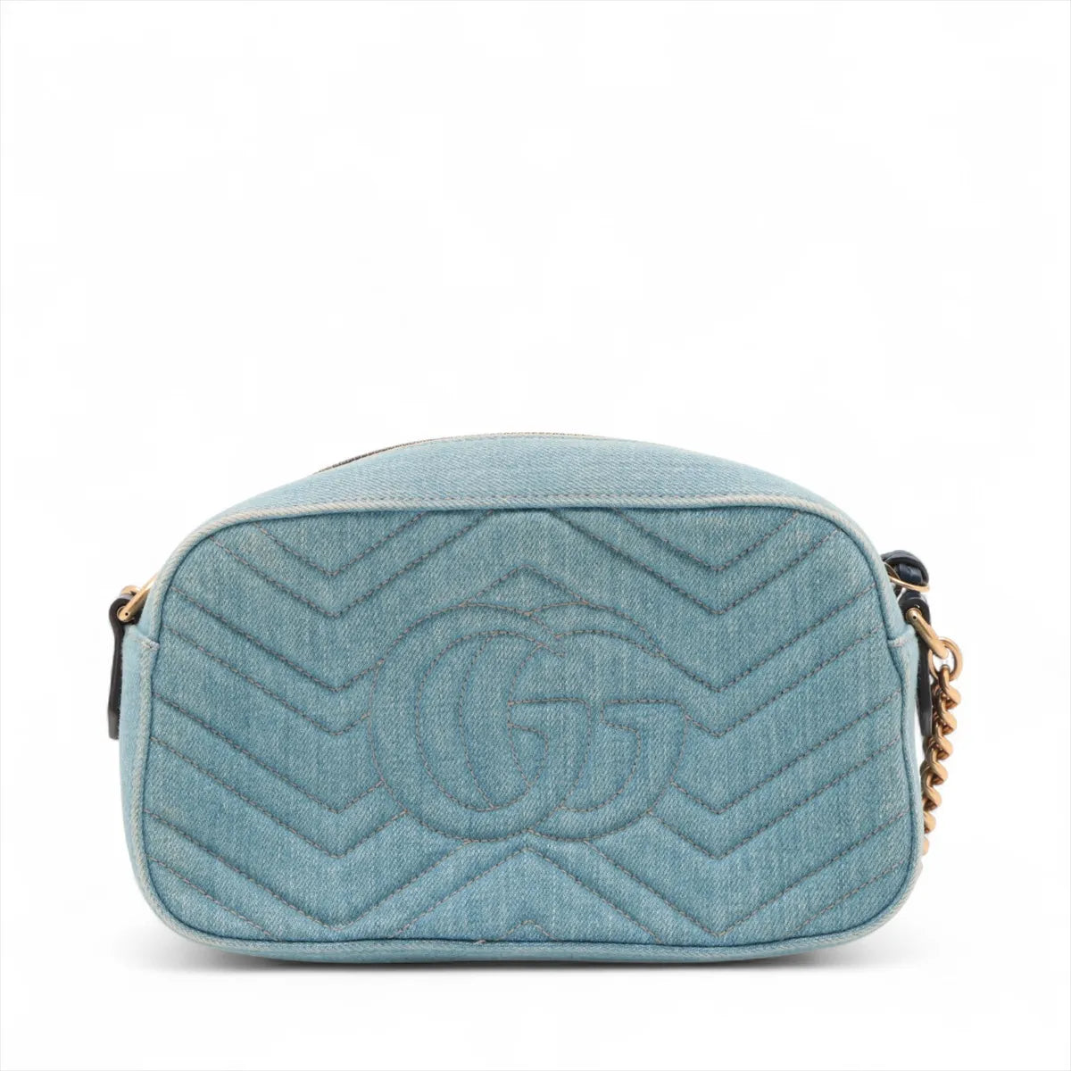 Gucci GG Marmont Pearl Denim Chain Shoulder Bag Blue