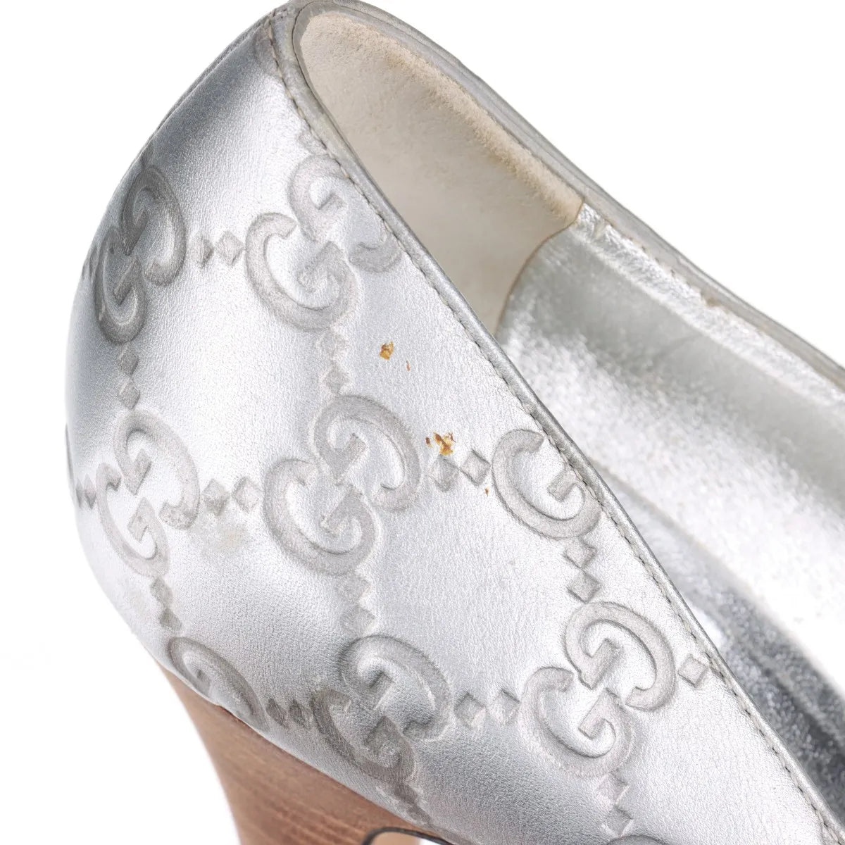 Gucci GG Logo Open-toe Pumps Silver