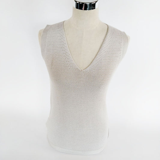 Hermès Silver Silk Knit V-Neck Top — Size XS — product view