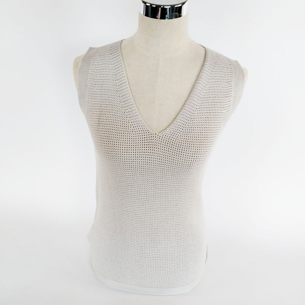 Hermès Silver Silk Knit V-Neck Top — Size XS