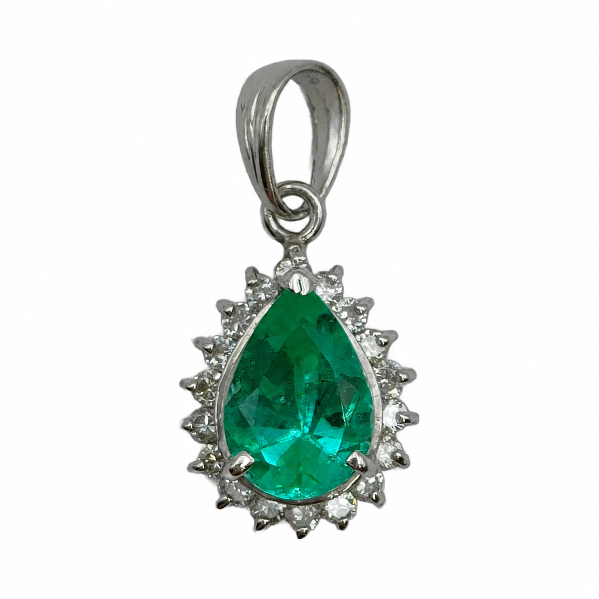 Pt900 Platinum 0.72 ct Emerald & Diamond Pendant — product view