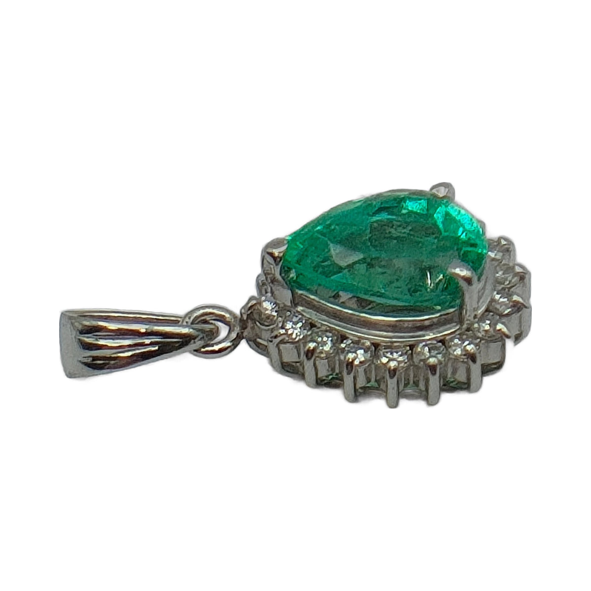Pt900 Platinum 0.72 ct Emerald & Diamond Pendant — detail 4