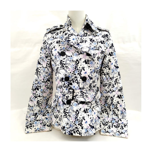 Burberry Blue & White Floral Trench Jacket — product view