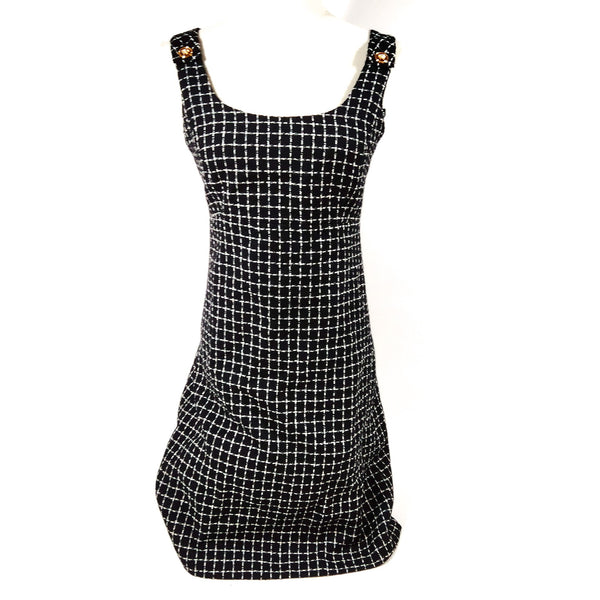 Versace Black & Ivory Grid Wool Blend Dress — IT 36
