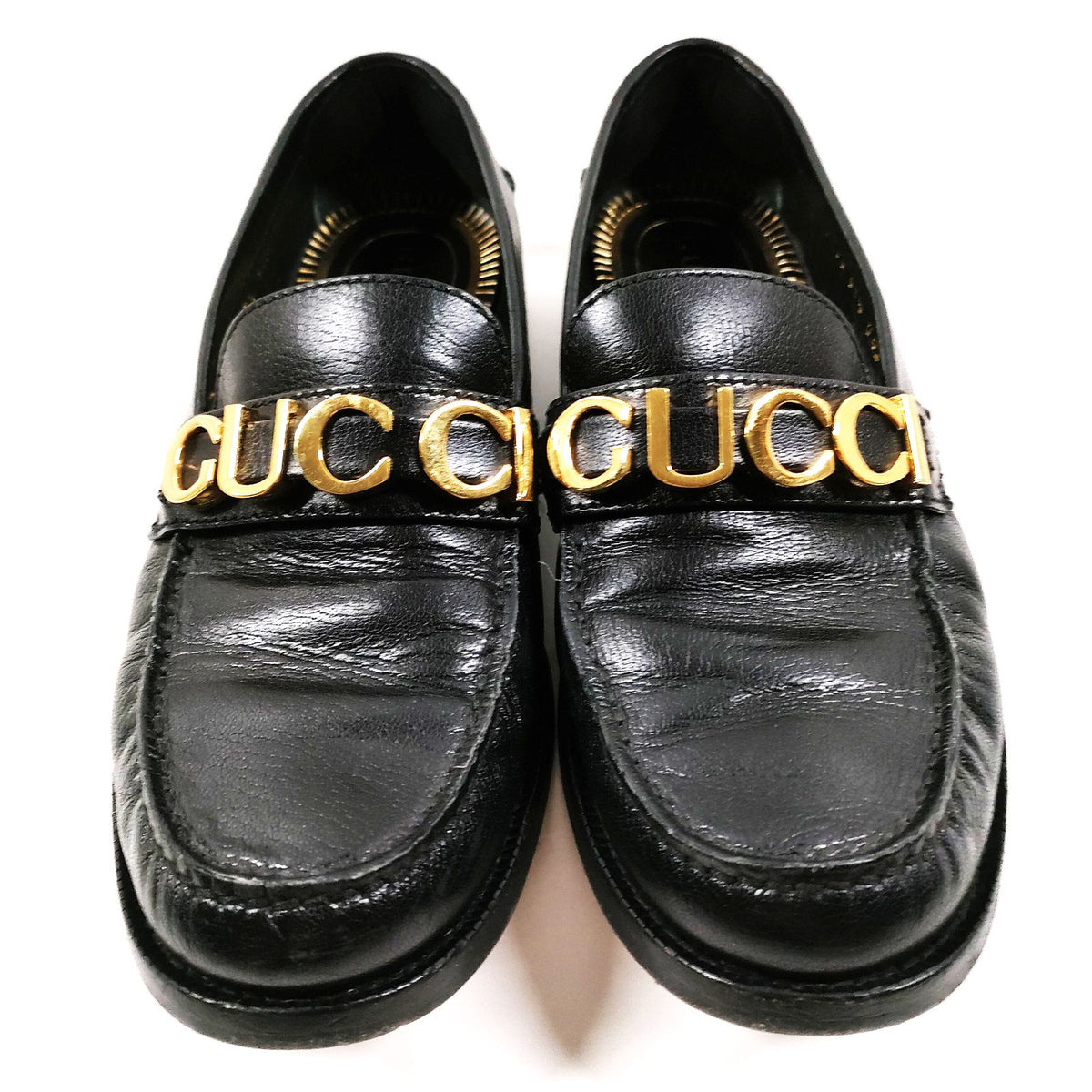 Gucci Black Leather Gold Logo Loafers — EU 37.5 — detail 1