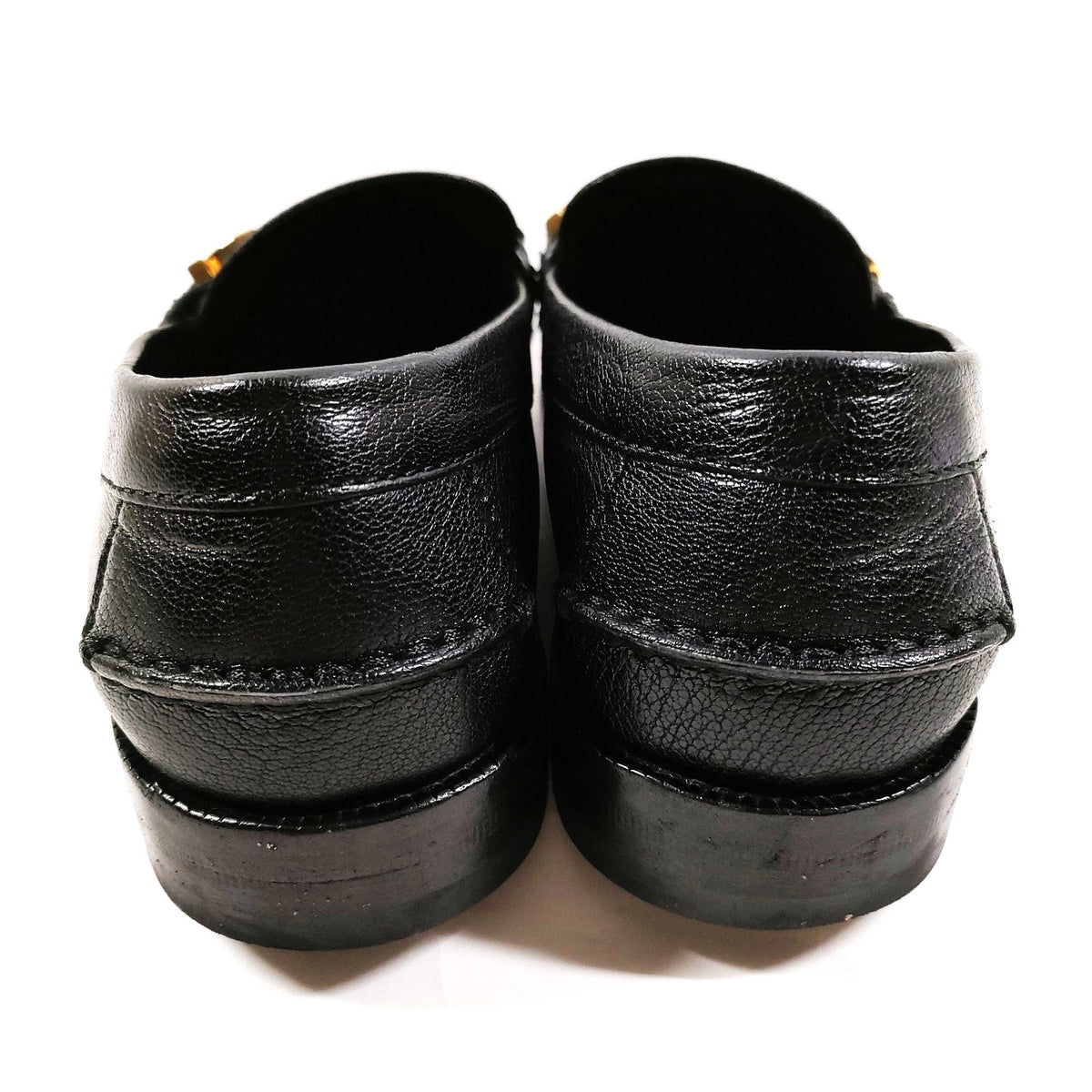 Gucci Black Leather Gold Logo Loafers — EU 37.5 — detail 2