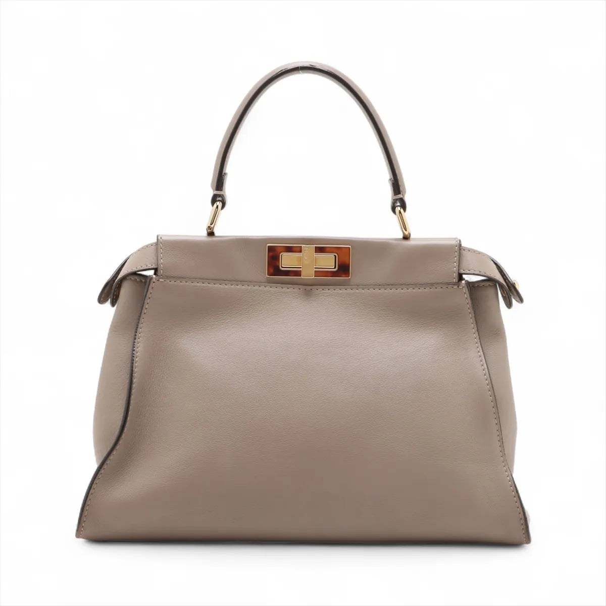 Fendi Peekaboo Regular Leather Two-Way Handbag Greige