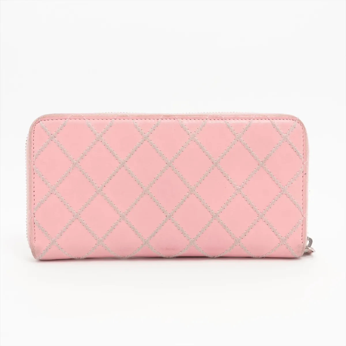 Chanel Wild Stitch Leather Zippy Long Wallet Pink