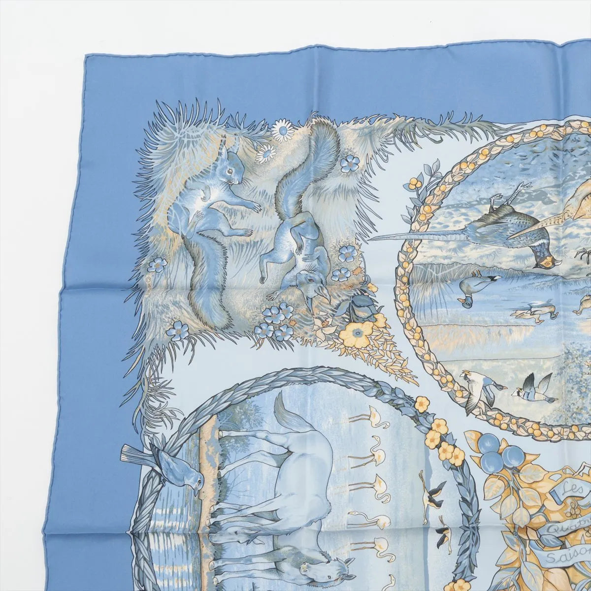 Hermès Carré 90 Les Quatre Saisons Four Seasons Silk Scarf Light Blue