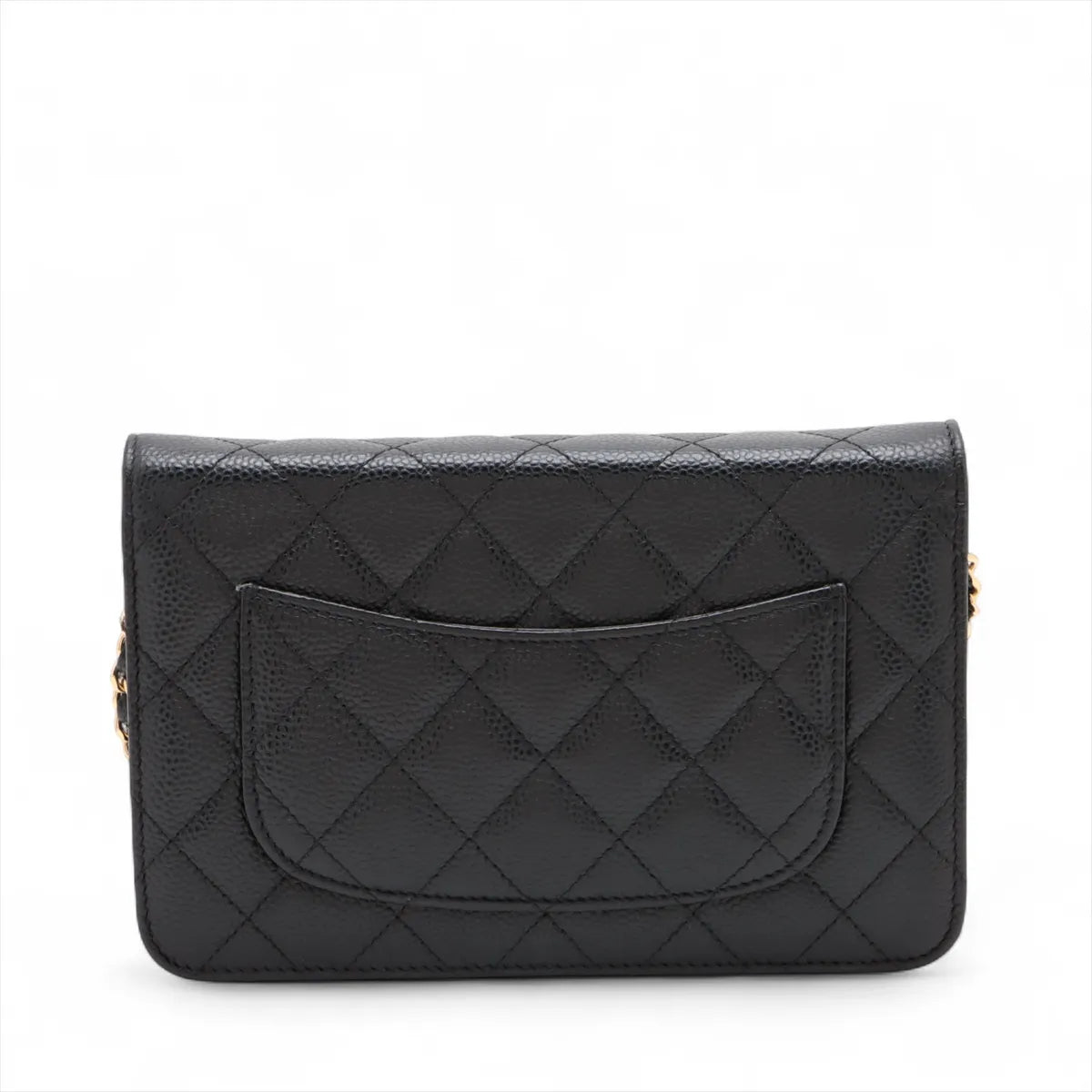 Chanel CC Logo Matelasse Caviar Skin Wallet on Chain Black Gold