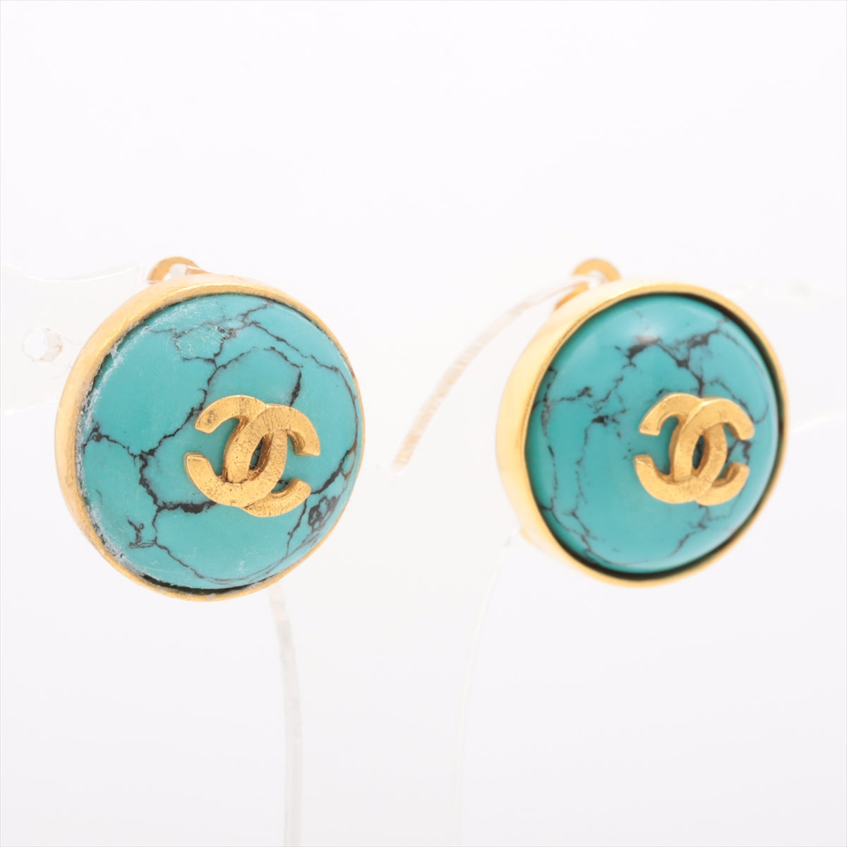 Chanel CC Logo Blue Marble Clip-on Earrings