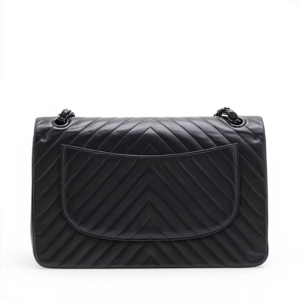 Chanel Chevron Stitch Lambskin Double Flap Double Chain Bag Black