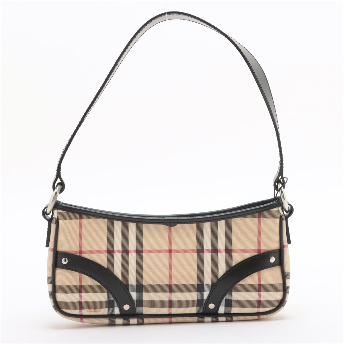 Burberry Nova Check Leather Baguette Bag Beige×Black