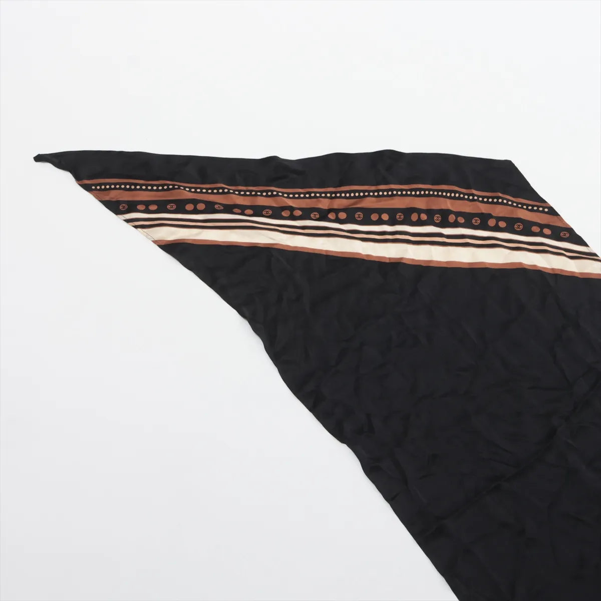 Chanel CC Logo Silk Scarf Black × Brown