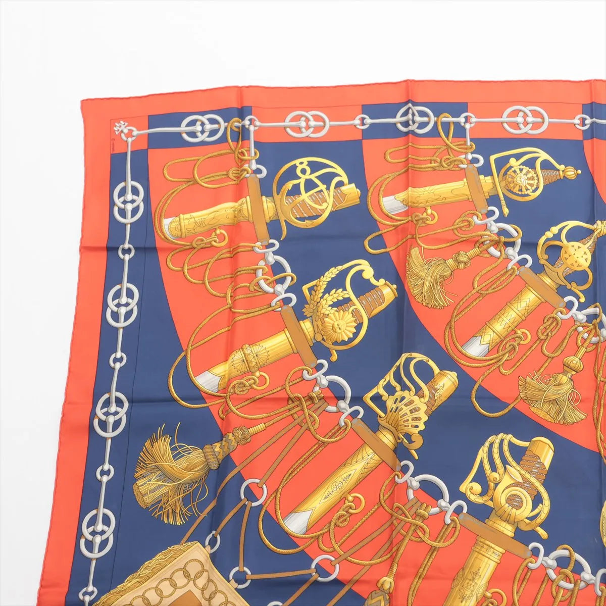 Hermes Carre 90 Cliquetis Silk Scarf Red x Navy