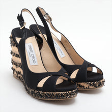 Load image into Gallery viewer, Top rated Jimmy Choo Canvas Leather Wedge Sandal Black