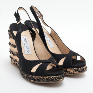 Top rated Jimmy Choo Canvas Leather Wedge Sandal Black