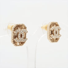 Load image into Gallery viewer, Chanel CC Rhinestone Logo Rectangular Stud Earring