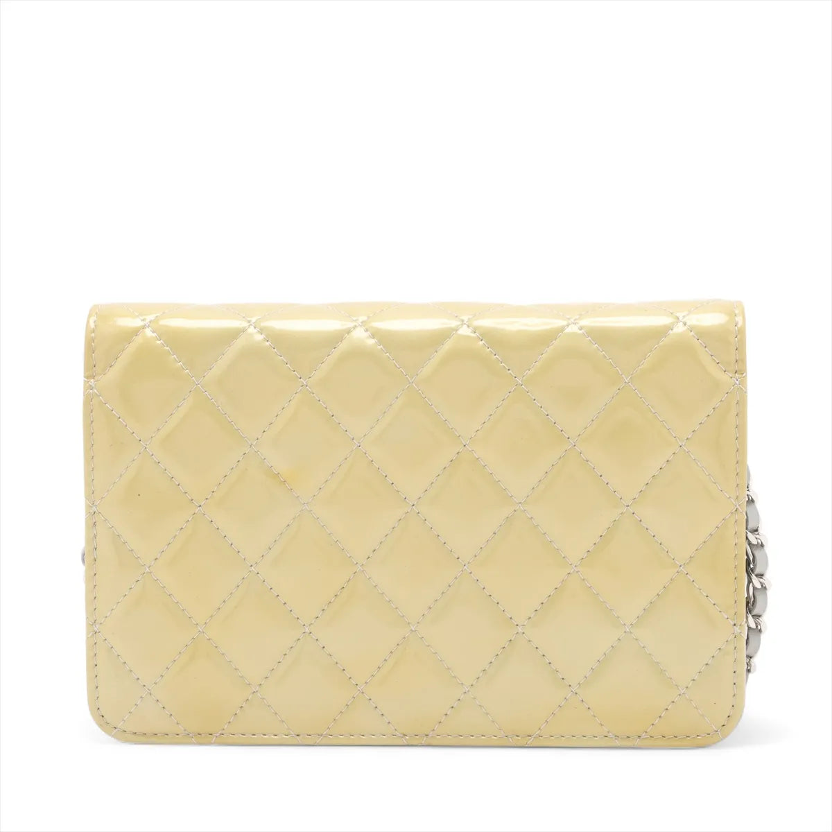 #1 Chanel CC Logo Matelasse Patent Leather Chain Wallet Yellow