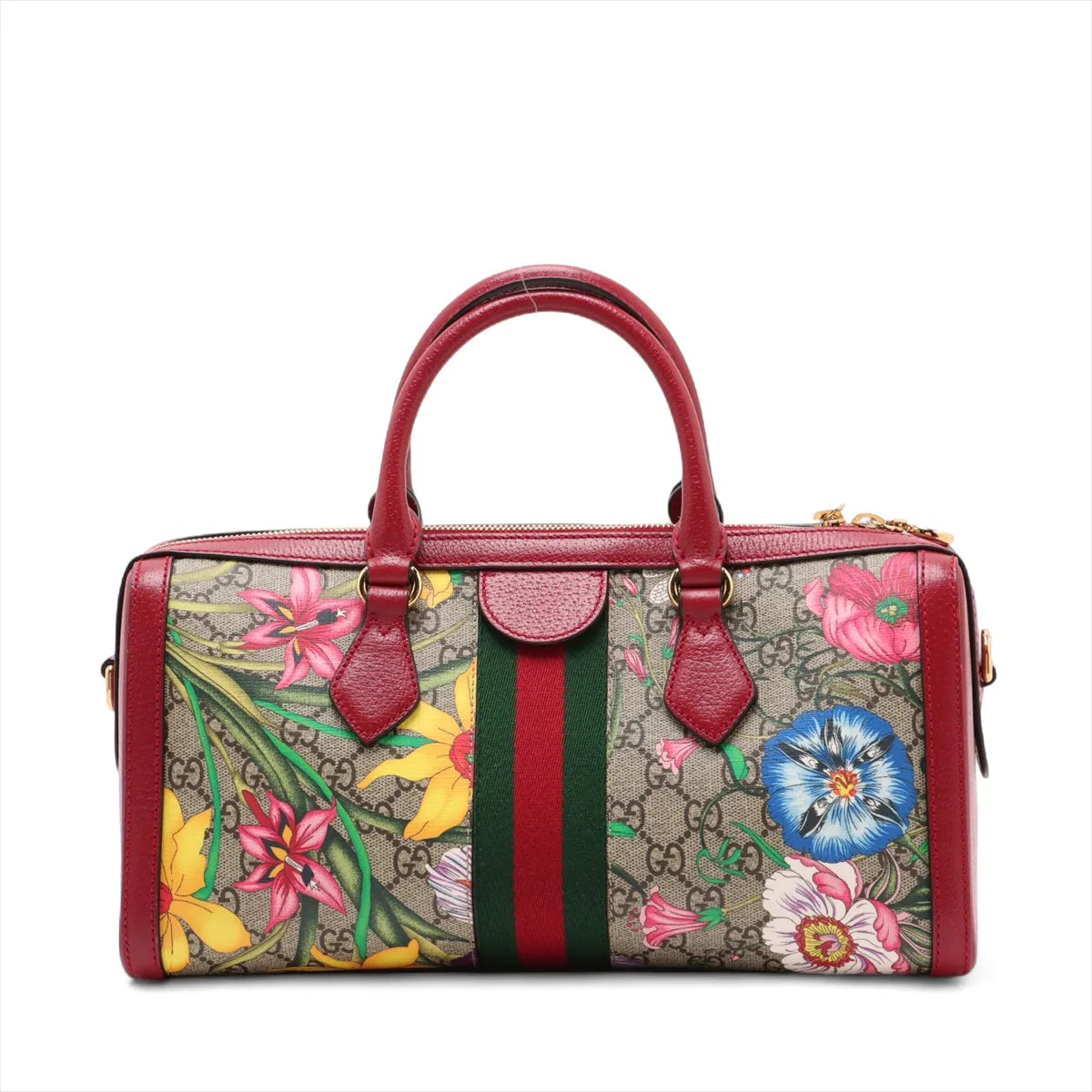 Gucci GG Floral Leather Two-Way Shoulder Bag Beige x Red